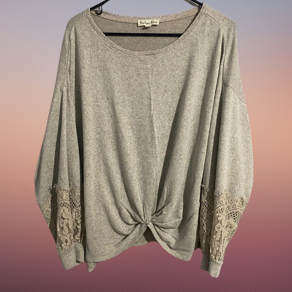Beige Lace Sleeve Women's Top